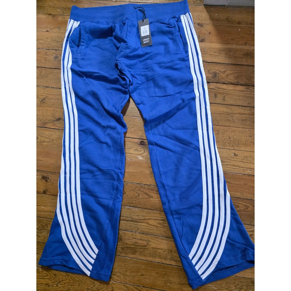 Urban Beast Mens Long‎ Pant Royal Blue White Triple Side Stripe  Size L NWT